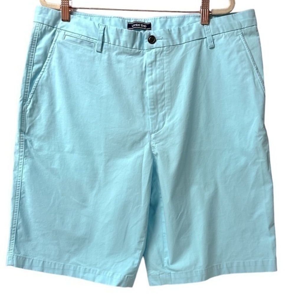 Lands End Chino Shorts Mens Size 37‎ Blue Flat Front Traditional Fit (1360)